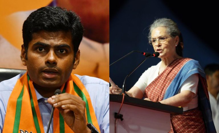 के अन्नामलाई ने कांग्रेस और सोनिया गांधी को घेरा, बोले- चरमपंथियों को फंडिंग करने वाले को कैंडिडेट बनाने वाले संप्रभुता की बात कर रहे