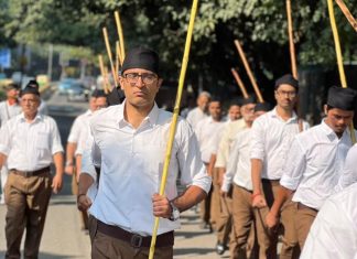 बीजेपी के राष्ट्रीय प्रवक्ता प्रदीप भंडारी ने विजयादशमी पर RSS के पथ संचलन कार्यक्रम में लिया हिस्सा